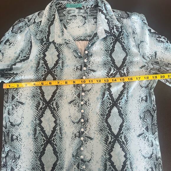 TAZAIY-WOMENS LONG SLEEVE BUTTON DOWN BLOUSE SNAKE PRINT - Picture 10 of 12